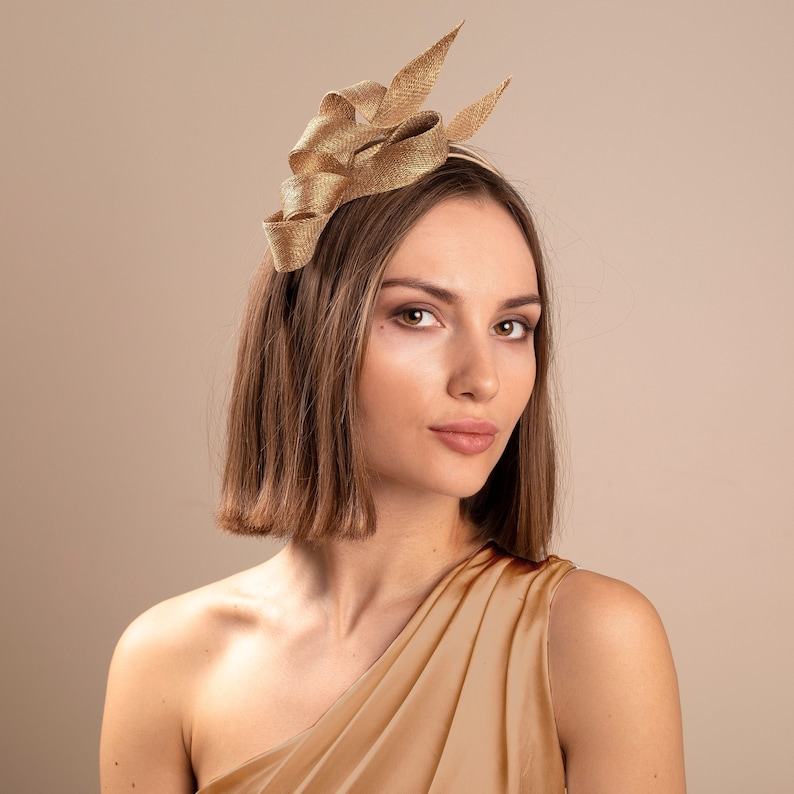 Gilded Glamour Sculptural Fascinator for Weddings and Special Occasions