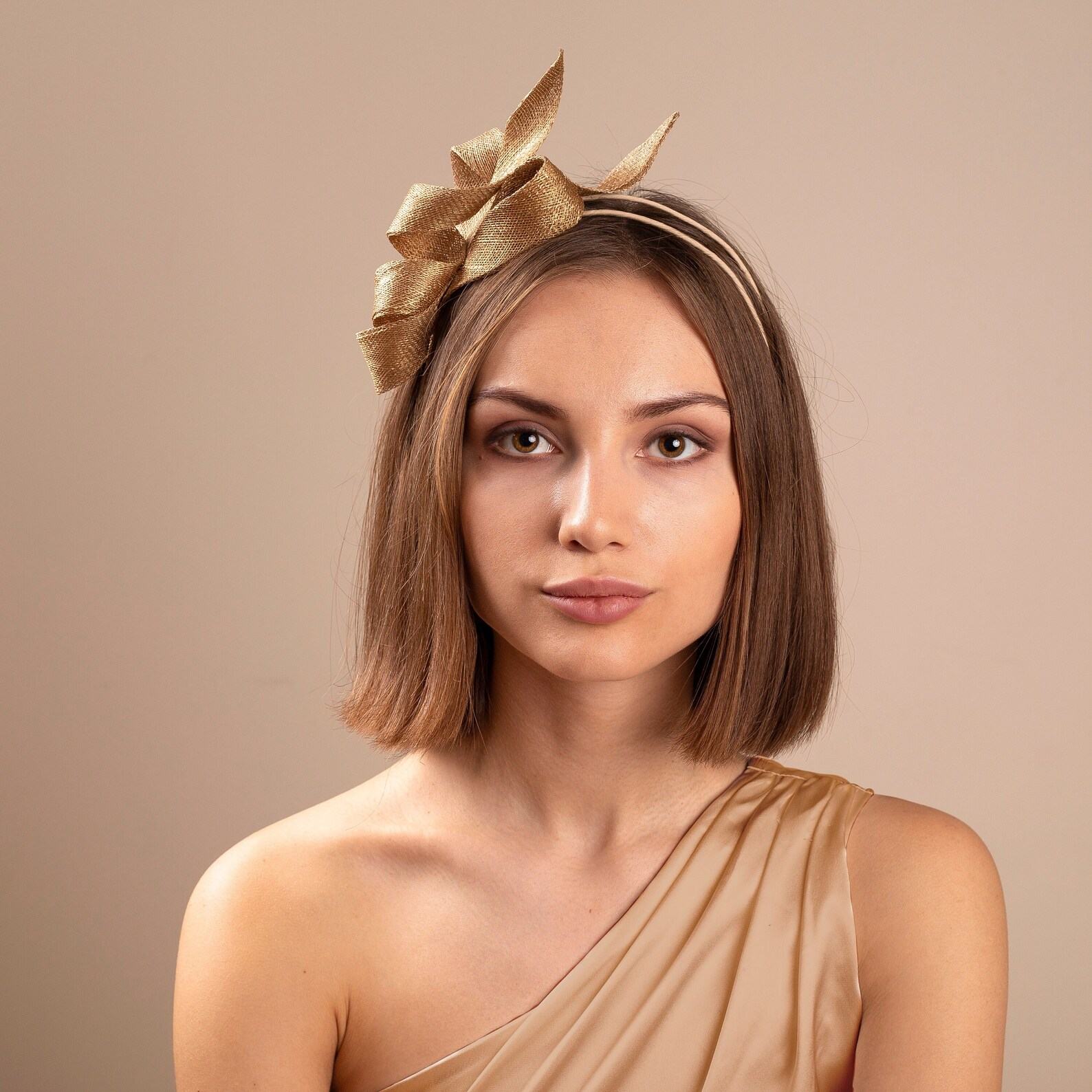 Gilded Glamour Sculptural Fascinator for Weddings and Special Occasions