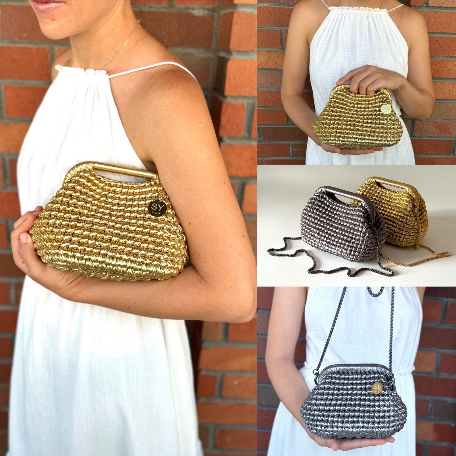 Gilded Glamour Woven Metallic Raffia Clutch for Enchanting Evenings