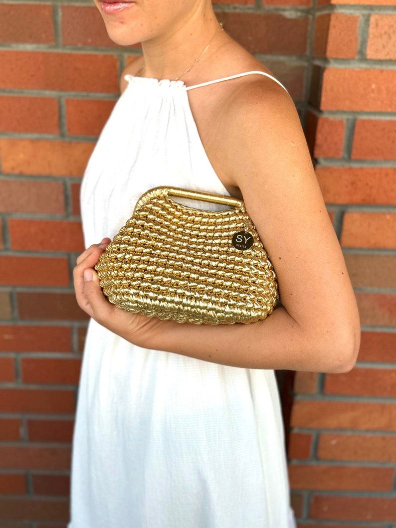 Gilded Glamour Woven Metallic Raffia Clutch for Enchanting Evenings