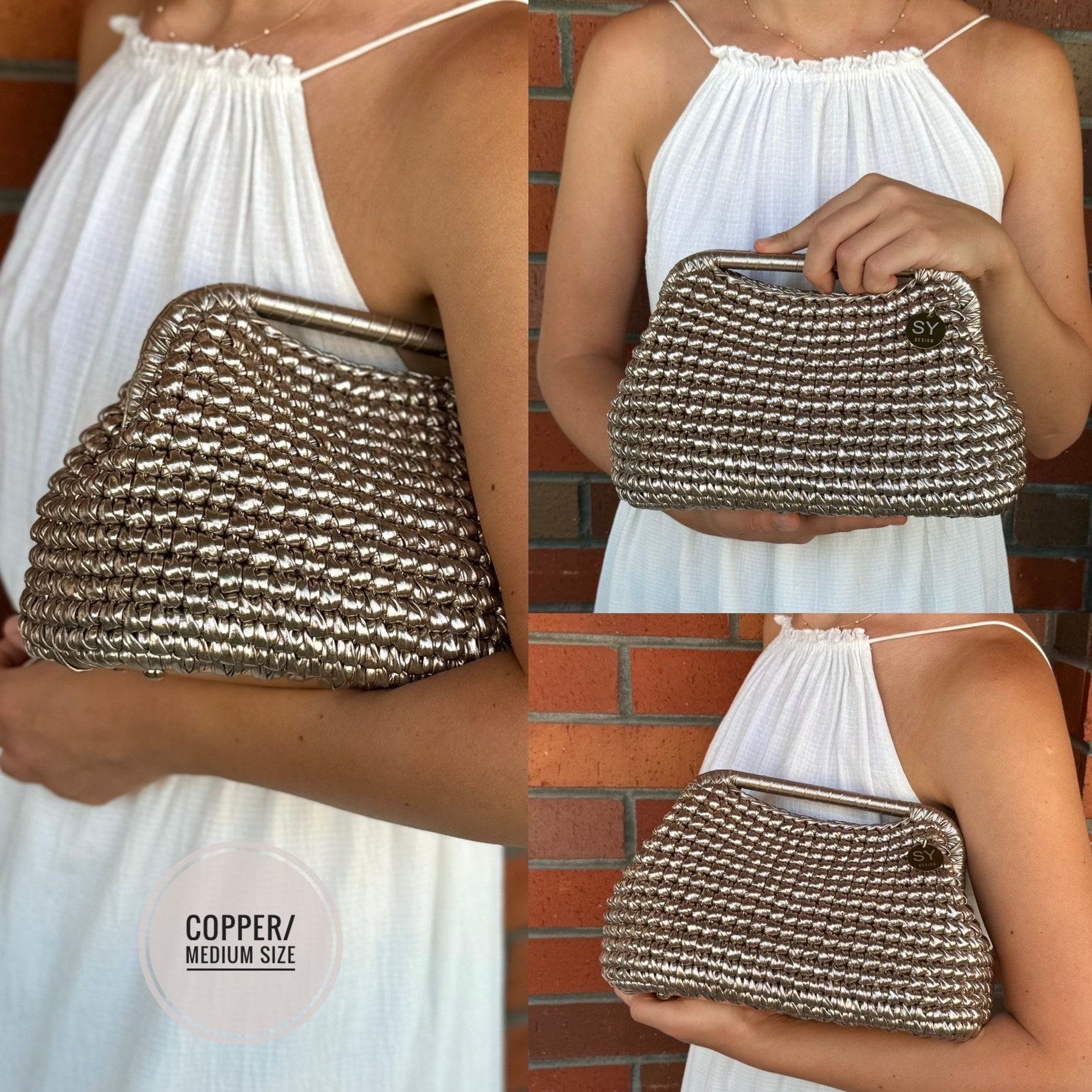 Gilded Glamour Woven Metallic Raffia Clutch for Enchanting Evenings