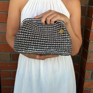 Gilded Glamour Woven Metallic Raffia Clutch for Enchanting Evenings