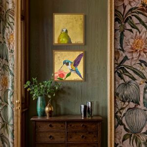 Gilded Wings Handcrafted Gold Leaf Bird Painting for Glamorous Wall Decor