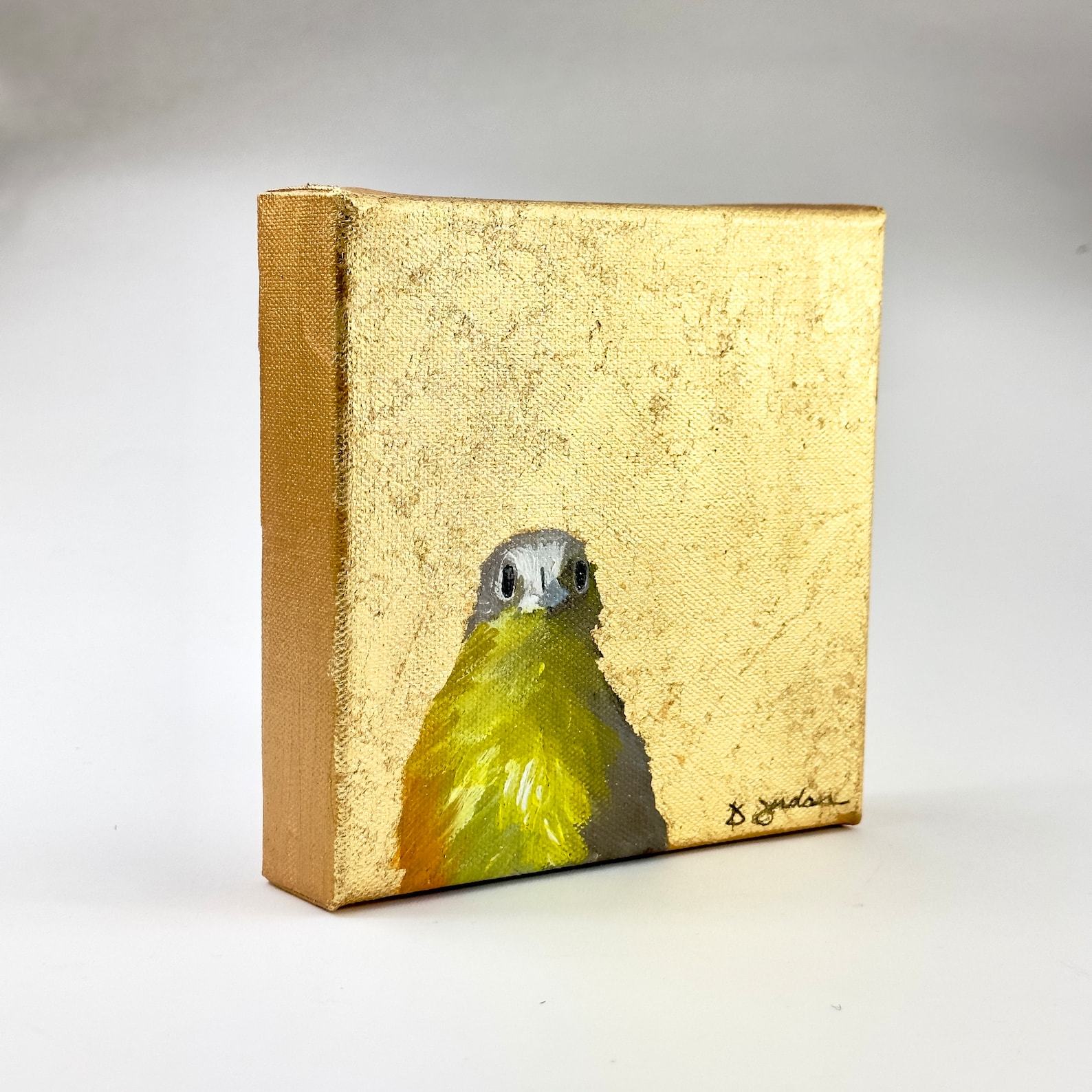 Gilded Wings Handcrafted Gold Leaf Bird Painting for Glamorous Wall Decor