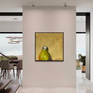 Gilded Wings Handcrafted Gold Leaf Bird Painting for Glamorous Wall Decor