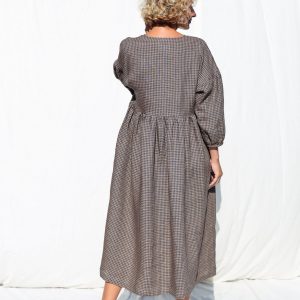 Gingham Linen V-Neck Puffy Sleeve Dress A Timeless Summer Staple from OFFON CLOTHING