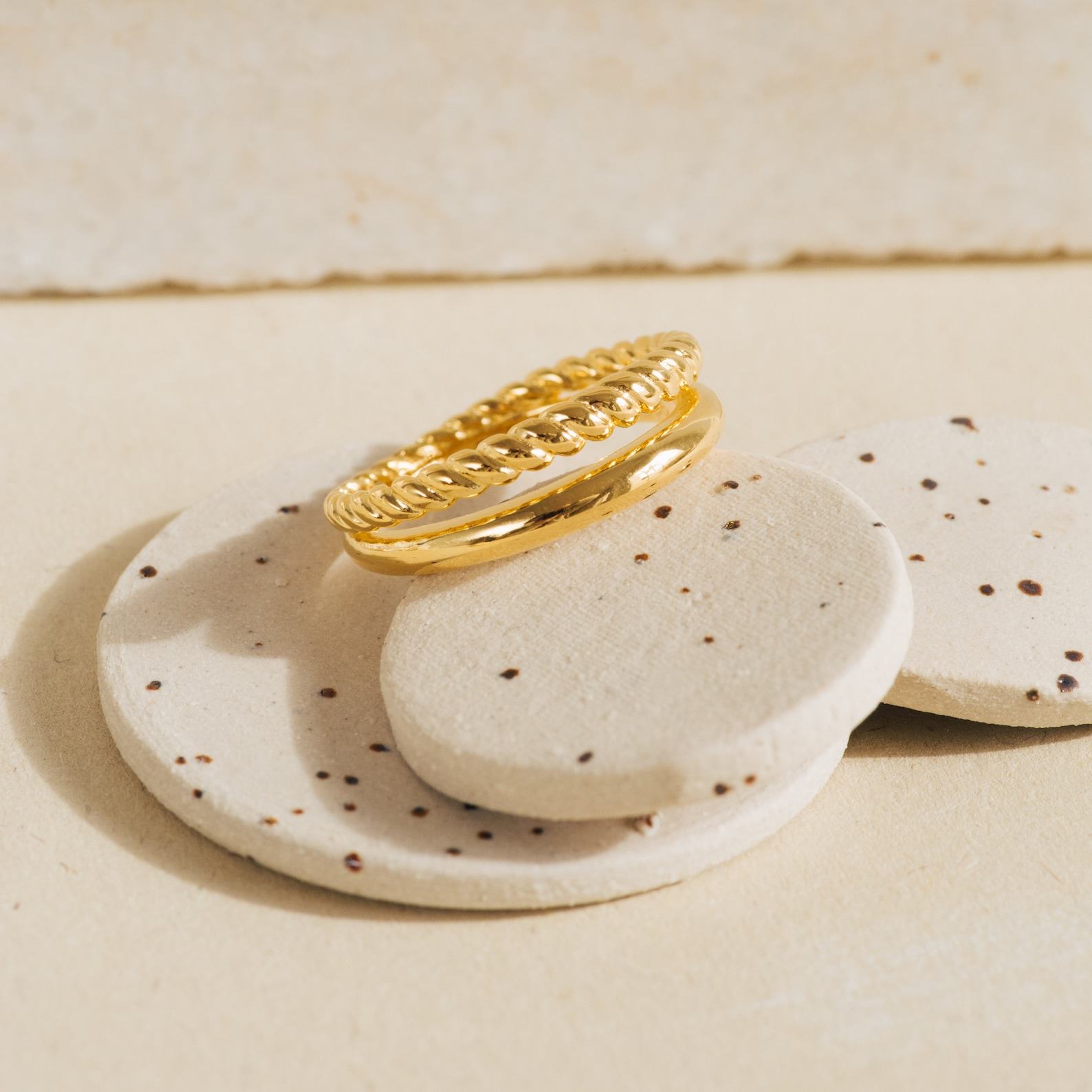 Gold Twist Ring Stackable Duo Ring by CaitlynMinimalist