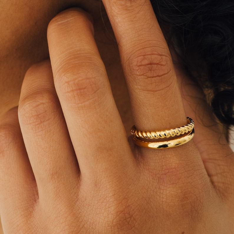 Gold Twist Ring Stackable Duo Ring by CaitlynMinimalist