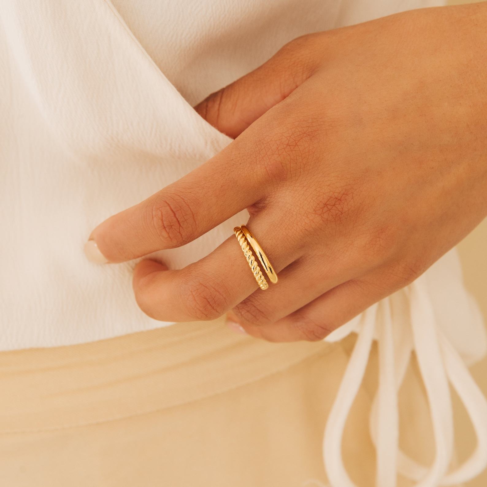 Gold Twist Ring Stackable Duo Ring by CaitlynMinimalist