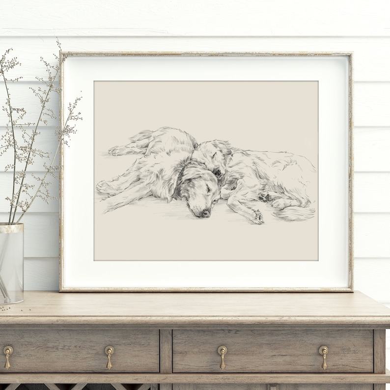 Golden Retriever Drawing Fine Art Print by Ethan Harper, Perfect for Dog Lovers