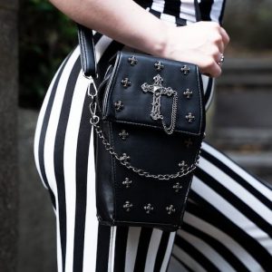 GOTHX Mini Black Vegan Gothic Cross Coffin Chain Bag – Embrace the Darkness with Style