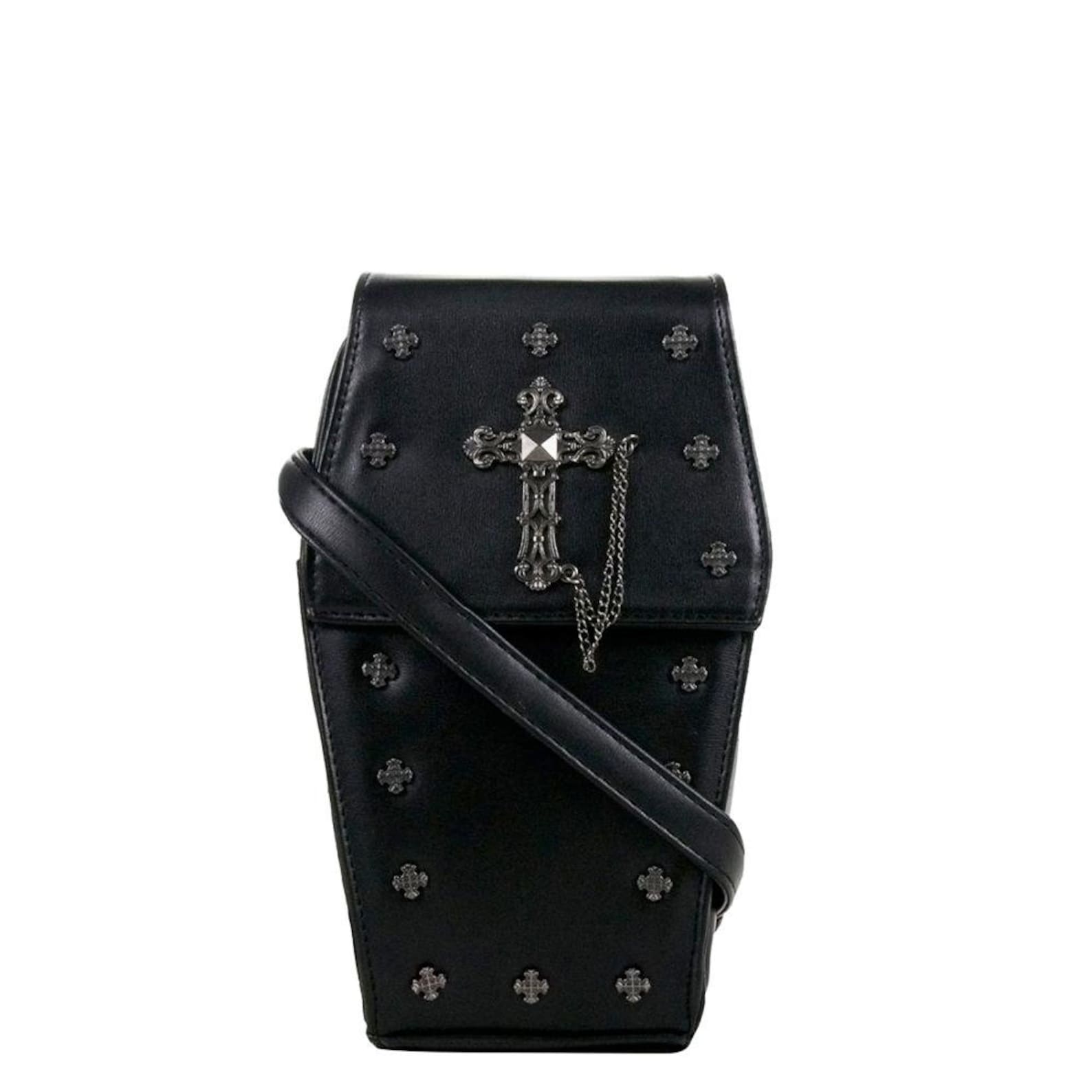 GOTHX Mini Black Vegan Gothic Cross Coffin Chain Bag – Embrace the Darkness with Style