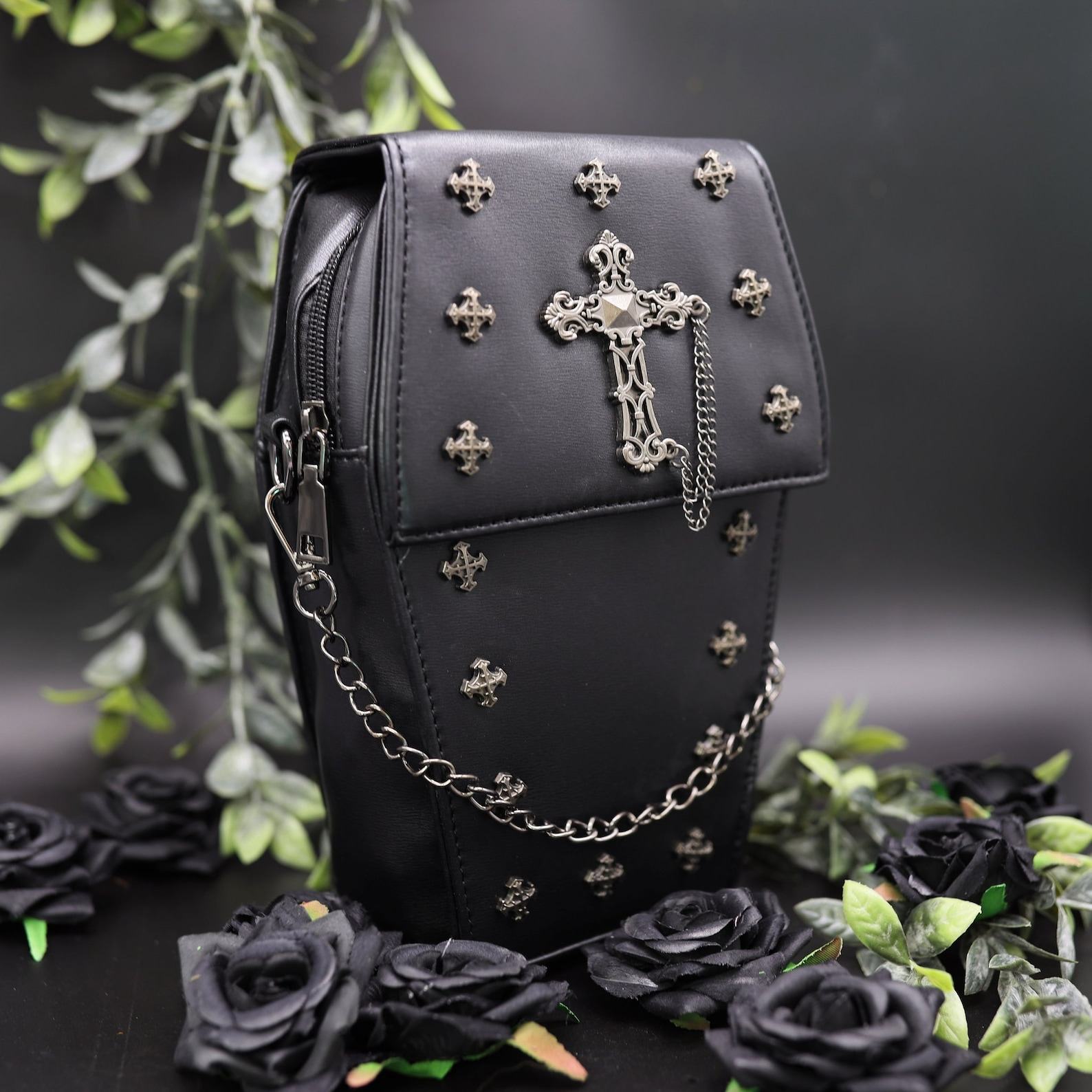 GOTHX Mini Black Vegan Gothic Cross Coffin Chain Bag – Embrace the Darkness with Style
