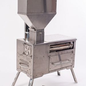 Gravity Feed Pellet Stove Outdoor Camping and Small Space Heating Solution with Oven and Cooktop