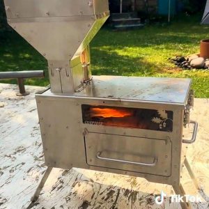 Gravity Feed Pellet Stove Outdoor Camping and Small Space Heating Solution with Oven and Cooktop