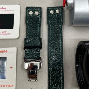 Green Ostrich Leg Leather Watch Strap for Big Pilot Watches with Silver Rivets (22mm/21mm)