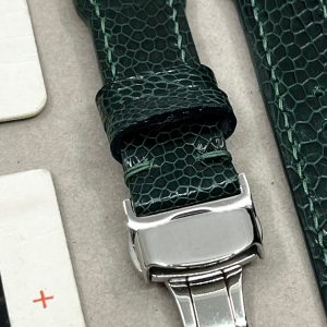 Green Ostrich Leg Leather Watch Strap for Big Pilot Watches with Silver Rivets (22mm/21mm)