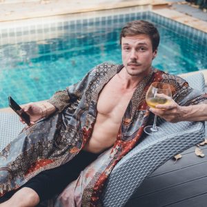 Grey Bohemian Silk Kimono for Men Embrace the Spirit of Wanderlust