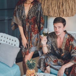 Grey Bohemian Silk Kimono for Men Embrace the Spirit of Wanderlust