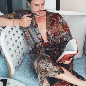 Grey Bohemian Silk Kimono for Men Embrace the Spirit of Wanderlust