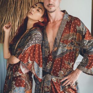 Grey Bohemian Silk Kimono for Men Embrace the Spirit of Wanderlust