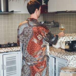 Grey Bohemian Silk Kimono for Men Embrace the Spirit of Wanderlust