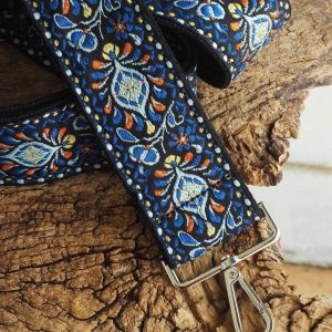 Groovy Floral Woven Crossbody Guitar Strap Blue & Black