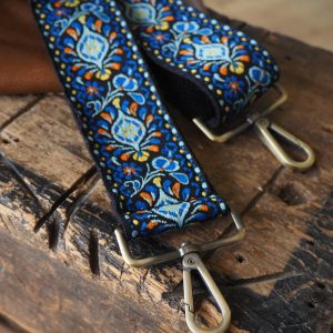 Groovy Floral Woven Crossbody Guitar Strap Blue & Black