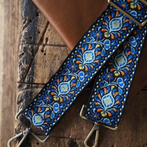 Groovy Floral Woven Crossbody Guitar Strap Blue & Black