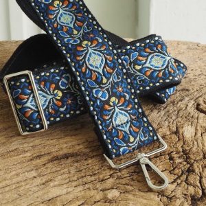 Groovy Floral Woven Crossbody Guitar Strap Blue & Black