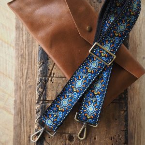 Groovy Floral Woven Crossbody Guitar Strap Blue & Black