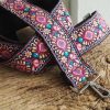 Groovy Floral Woven Crossbody Guitar Strap Purse – Pink and Black