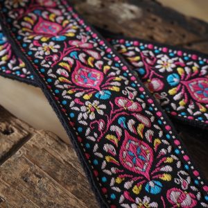 Groovy Floral Woven Crossbody Guitar Strap Purse – Pink and Black