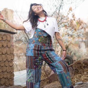 Groovy Hippie Patchwork Overalls One Size Fits All, Adjustable Lengths for Festival Vibes