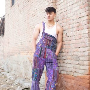 Groovy Hippie Patchwork Overalls One Size Fits All, Adjustable Lengths for Festival Vibes