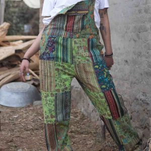 Groovy Hippie Patchwork Overalls One Size Fits All, Adjustable Lengths for Festival Vibes