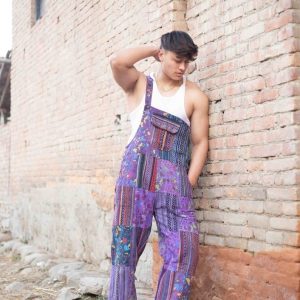 Groovy Hippie Patchwork Overalls One Size Fits All, Adjustable Lengths for Festival Vibes