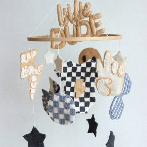 Groovy Little Dude Mobile Retro Checkered Nursery Vibes