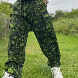 Groovy Mushroom-Printed Hippie Trousers Eco-Conscious Festival Wear for Free Spirits