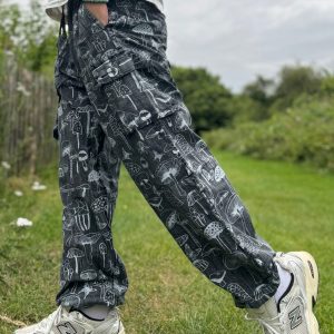 Groovy Mushroom-Printed Hippie Trousers Eco-Conscious Festival Wear for Free Spirits