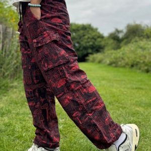 Groovy Mushroom-Printed Hippie Trousers Eco-Conscious Festival Wear for Free Spirits