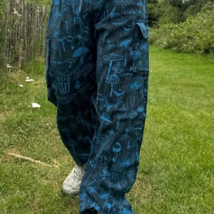 Groovy Mushroom-Printed Hippie Trousers Eco-Conscious Festival Wear for Free Spirits