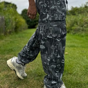 Groovy Mushroom-Printed Hippie Trousers Eco-Conscious Festival Wear for Free Spirits