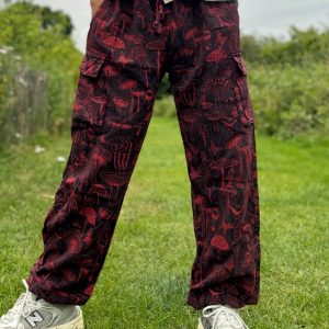 Groovy Mushroom-Printed Hippie Trousers Eco-Conscious Festival Wear for Free Spirits