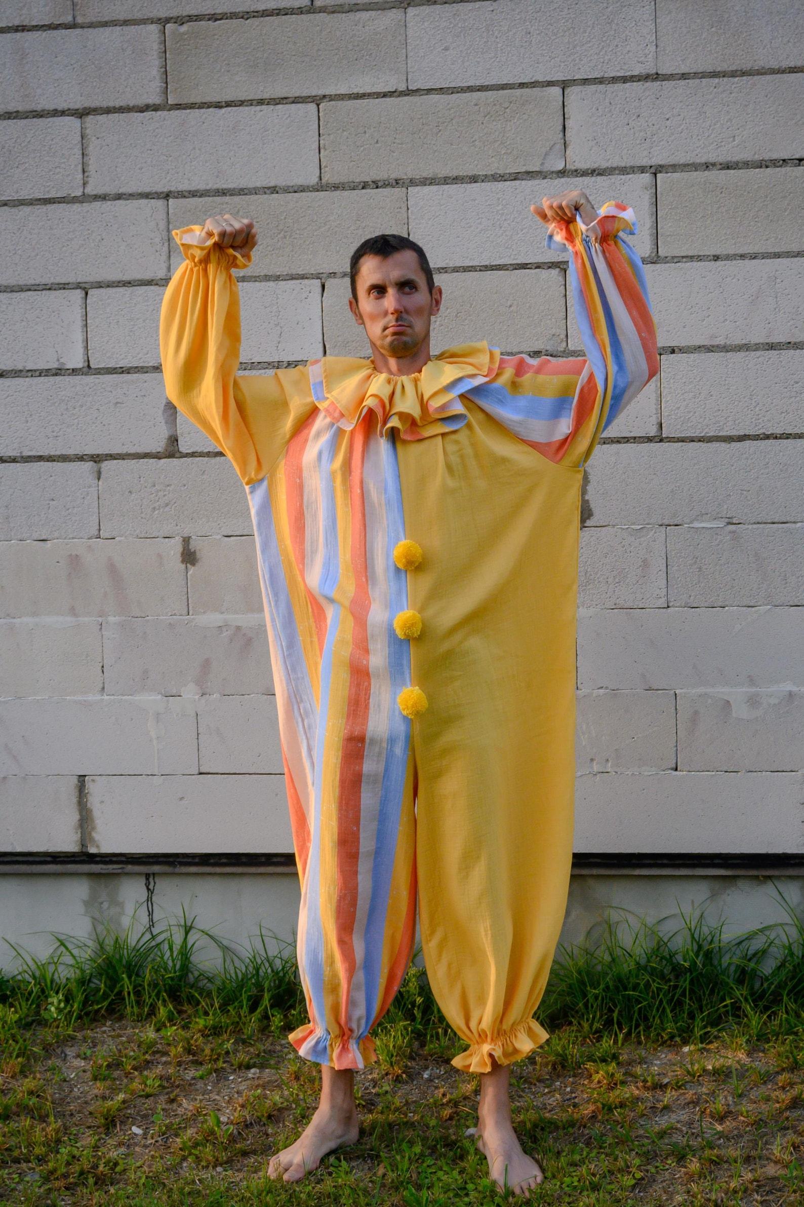 Groovy Yellow Clown Costume Vintage Stripes Circus Jumpsuit for Halloween, Cosplay, and Parties - Image 6