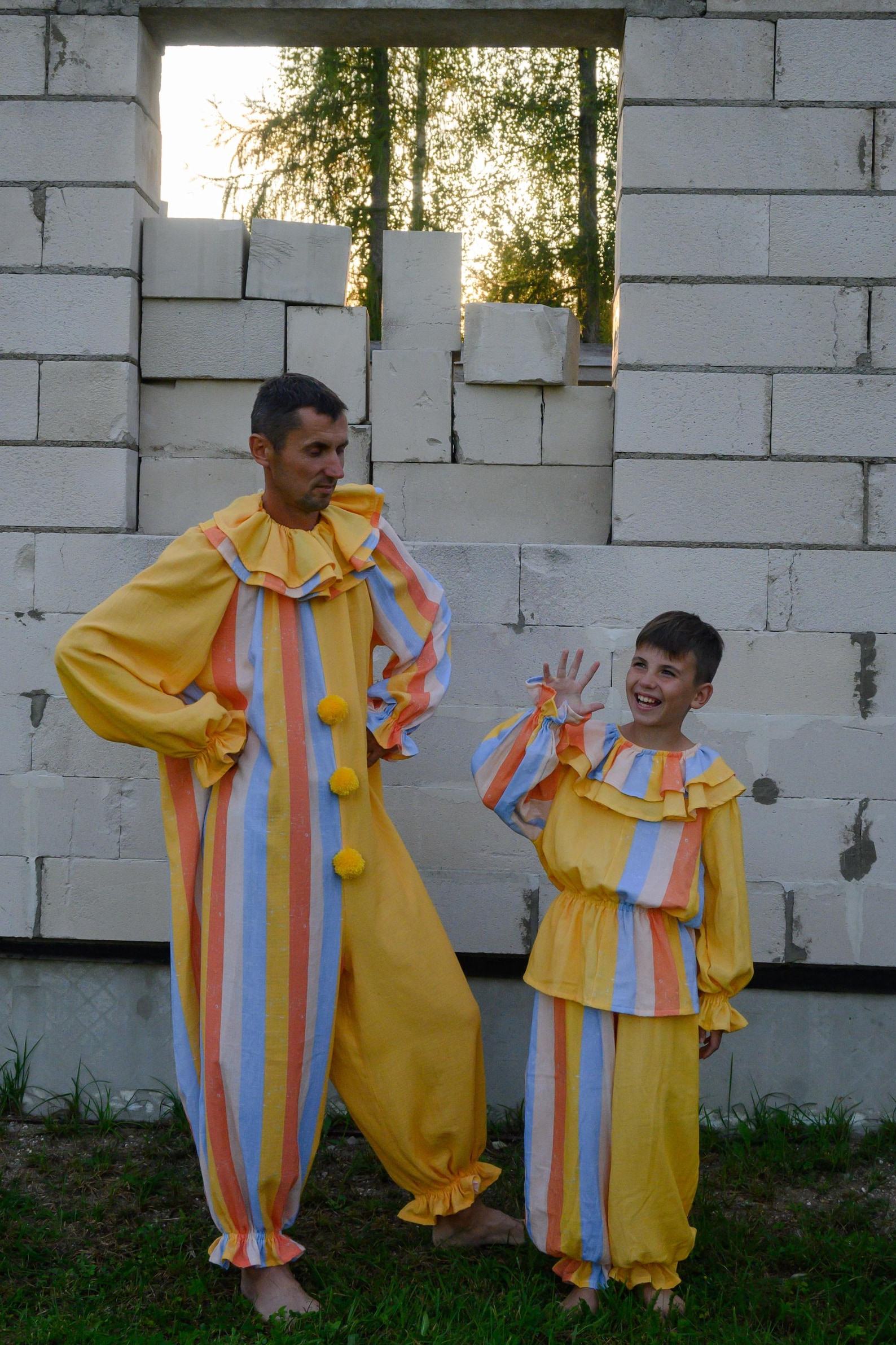 Groovy Yellow Clown Costume Vintage Stripes Circus Jumpsuit for Halloween, Cosplay, and Parties - Image 3