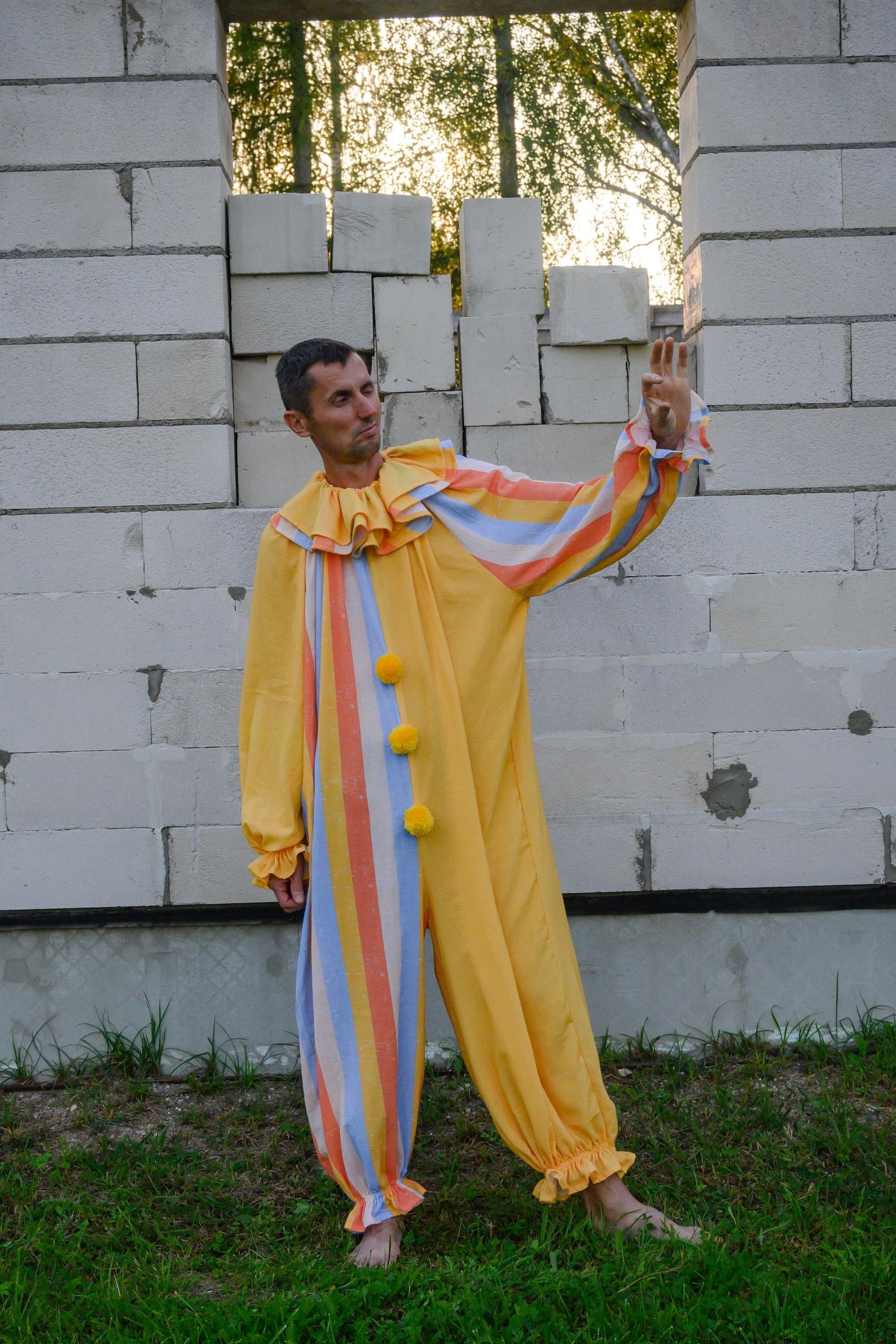 Groovy Yellow Clown Costume Vintage Stripes Circus Jumpsuit for Halloween, Cosplay, and Parties - Image 5