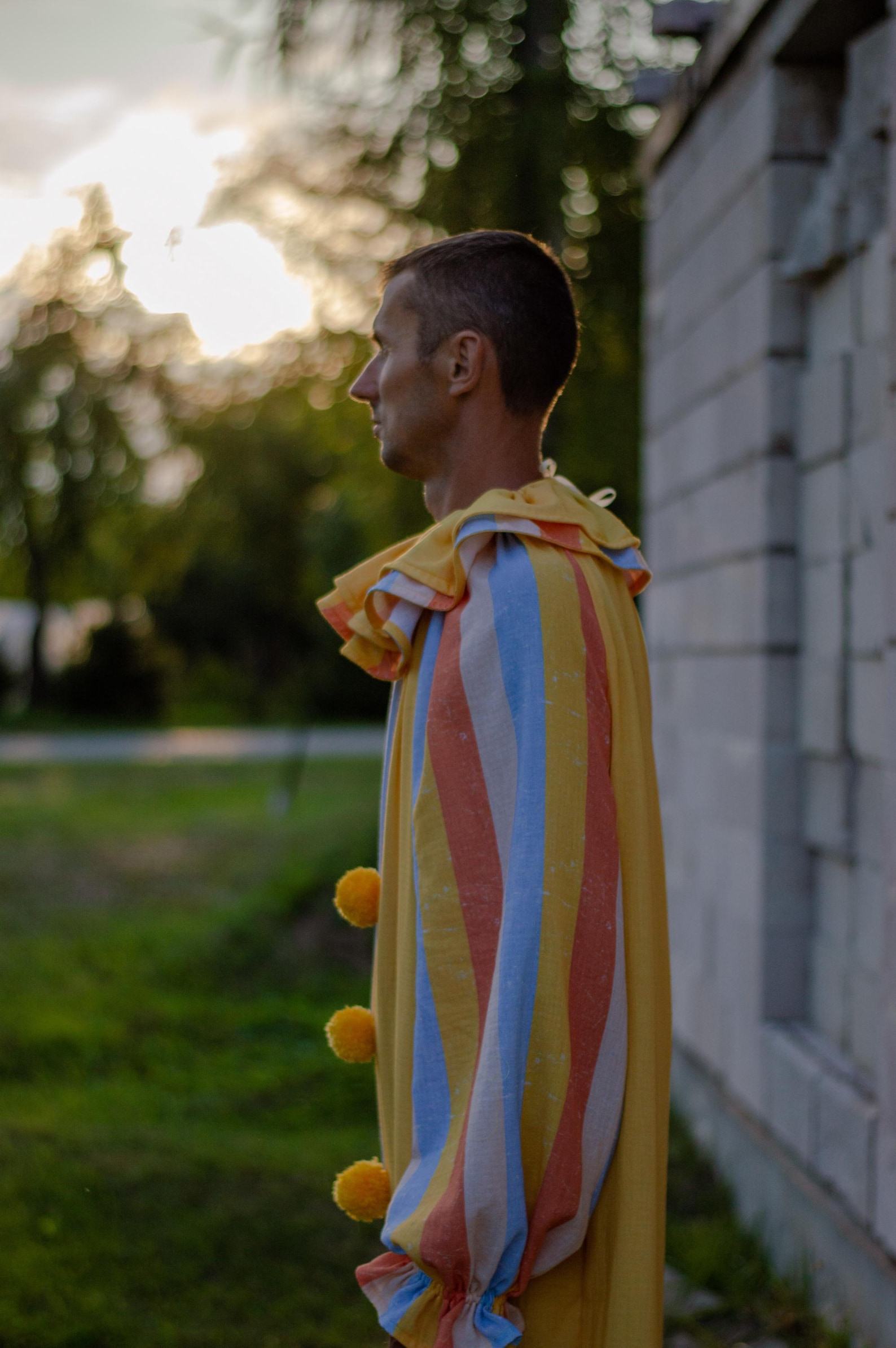 Groovy Yellow Clown Costume Vintage Stripes Circus Jumpsuit for Halloween, Cosplay, and Parties - Image 2