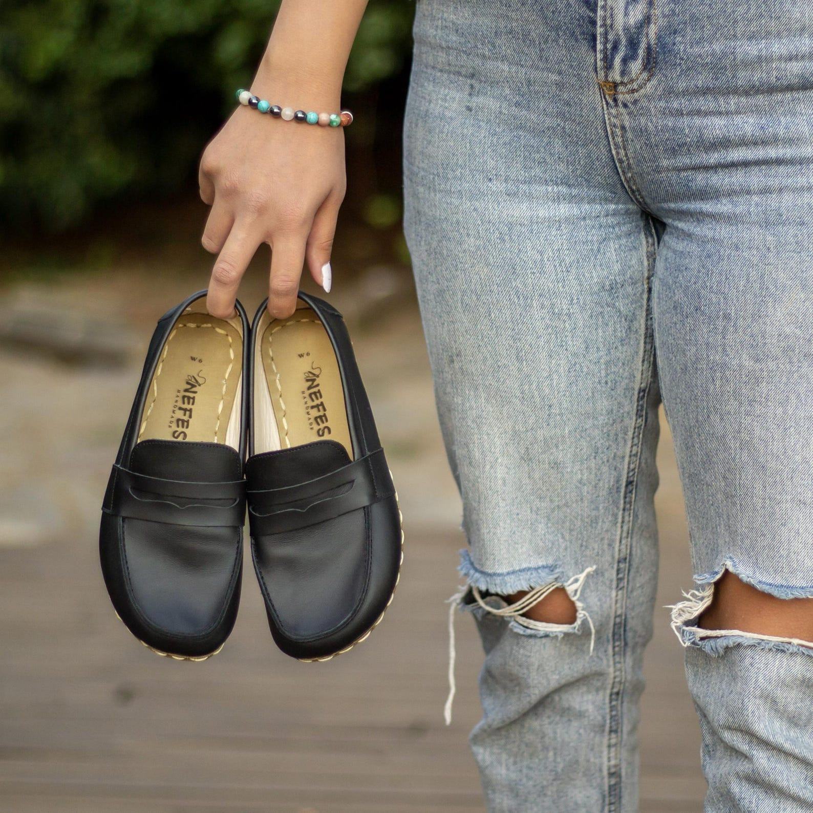 Grounded Black Leather Barefoot Shoes for Women | Earth & Reconnect