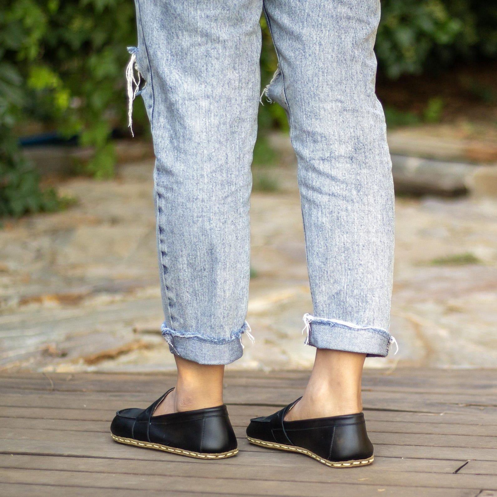 Grounded Black Leather Barefoot Shoes for Women | Earth & Reconnect
